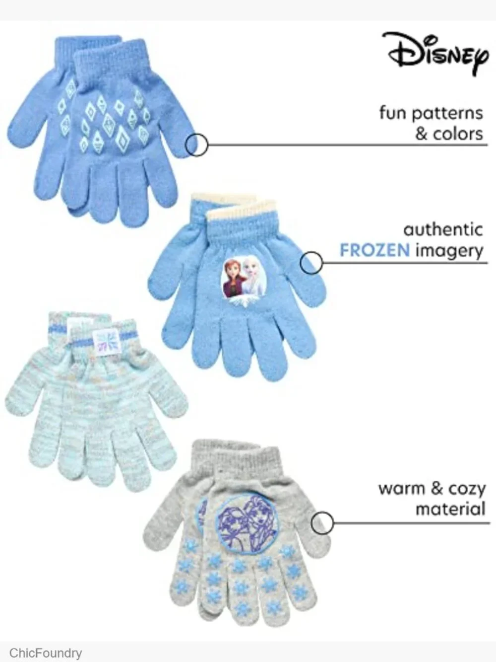 Girls 4-Pack Knit Winter Gloves Frozen Elsa Anna Ages 4-7